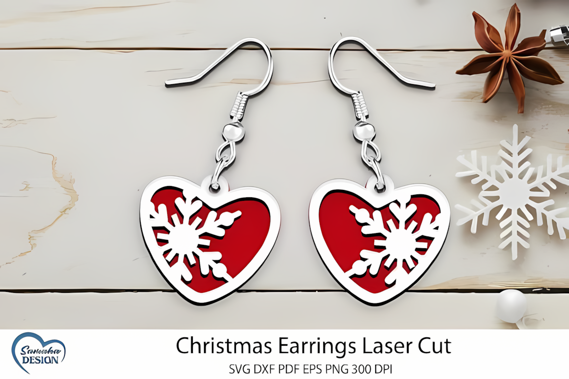 Teardrop christmas drop earrings laser cut pattern with delicate filigree detail