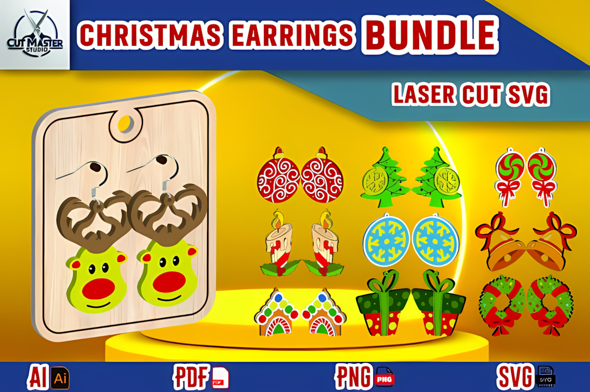Comprehensive christmas earring laser cut svg bundle featuring multiple seasonal designs