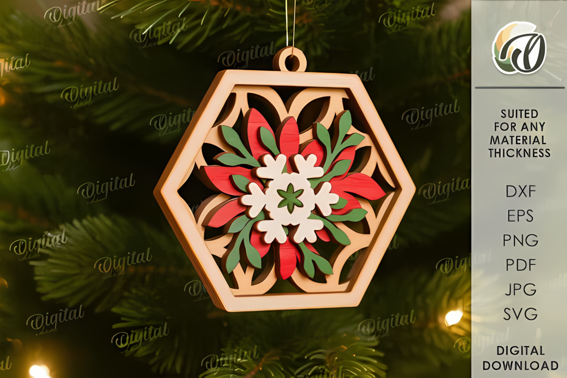 Christmas layered ornament laser cut template SVG for holiday woodcraft projects