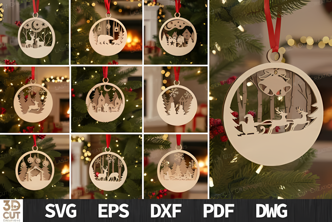 Rustic layered Christmas ornament SVG bundle for laser cutting wood and acrylic