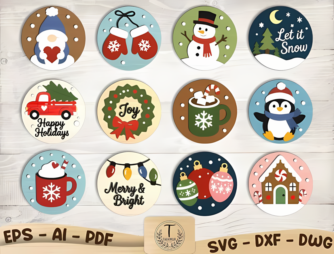 Festive Christmas ornament SVG bundle featuring layered 3D vector cutting files