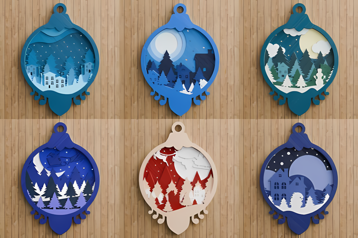 Multilayer Christmas ornament SVG bundle with 3D layered holiday vector templates