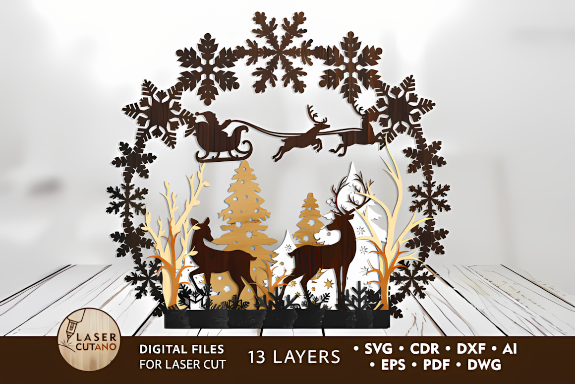 Multilayer wooden Christmas stand laser cut template preview