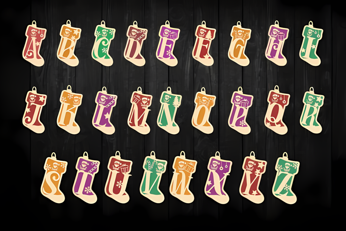 Christmas bell Christmas monogram ornament laser cut vector file A-Z