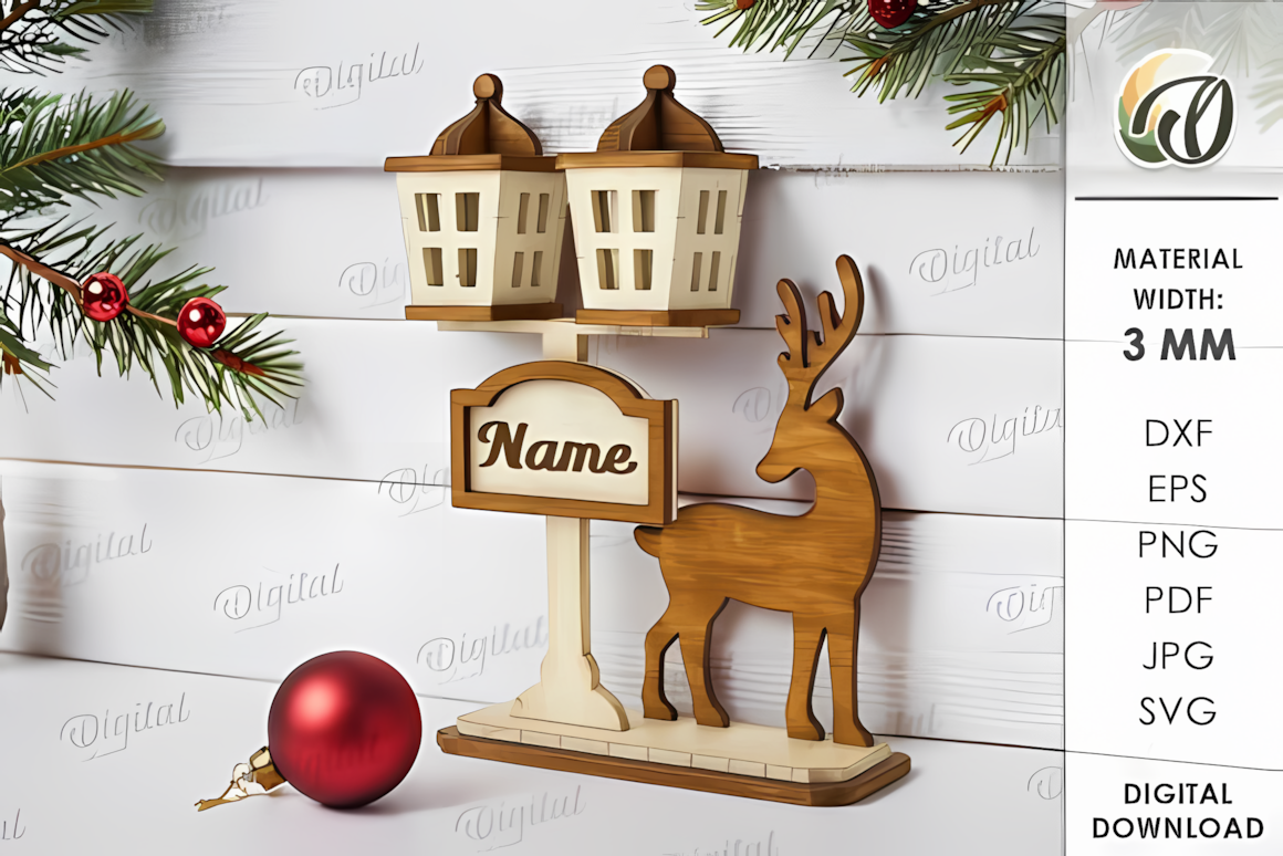 Christmas street lamp place name stand laser cut file