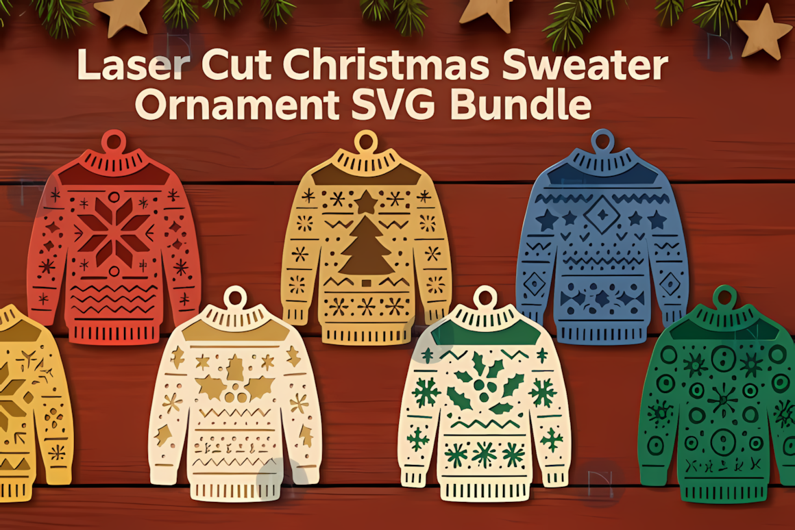 Ugly Christmas sweater ornament SVG bundle for 3D layered laser cut tree decor
