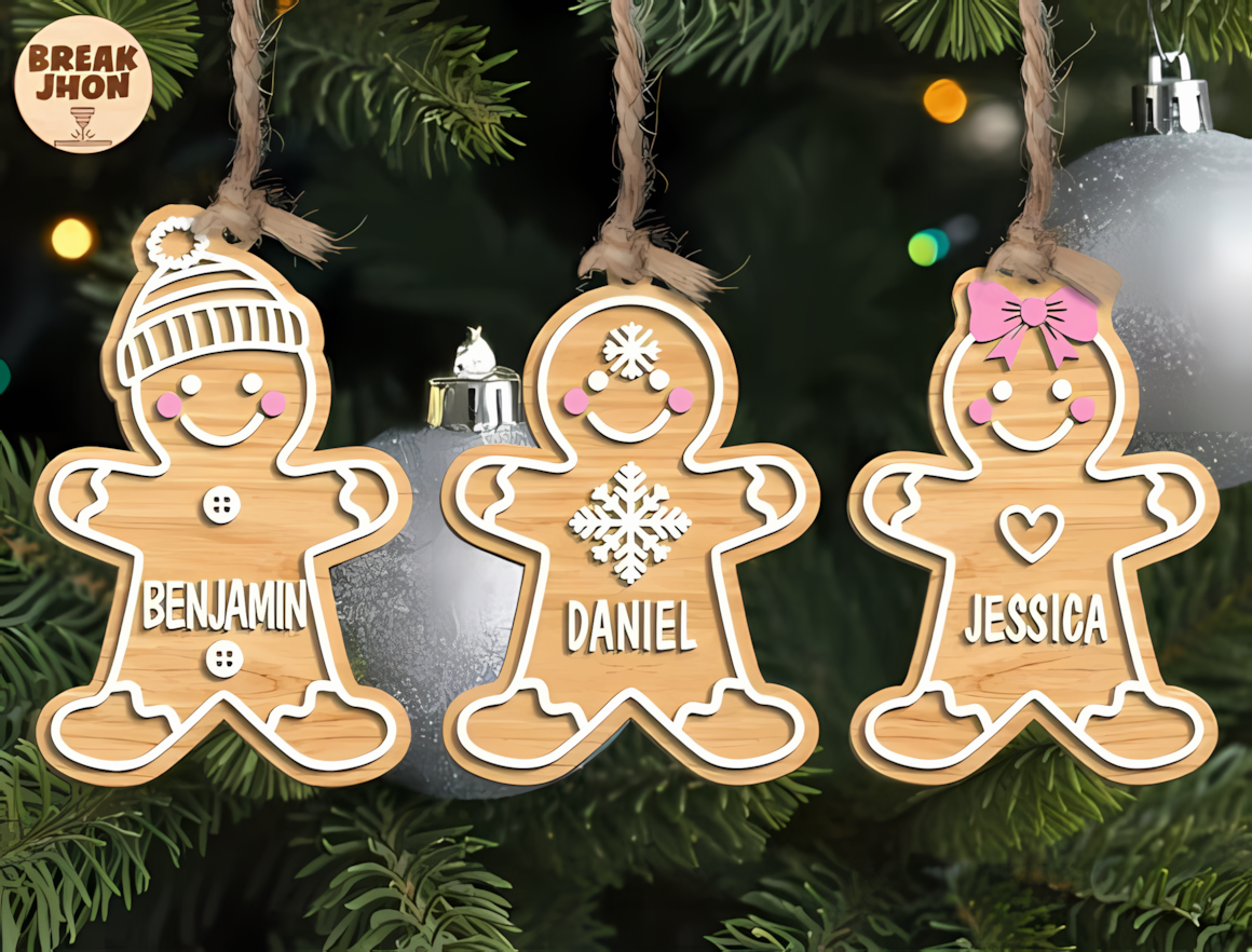 Christmas tree family ornament SVG laser cut design with layered holiday details