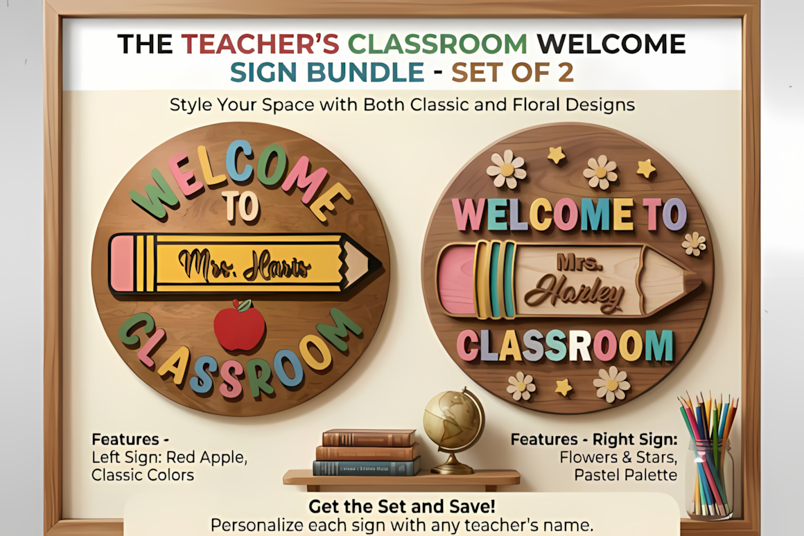 Welcome sign bundle design for classroom name laser cut crafts.