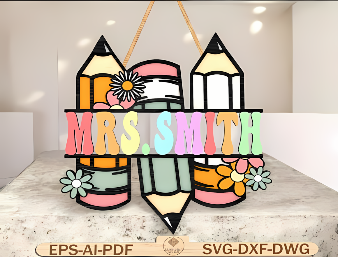 Round wall plaque vector for custom classroom name sign laser cut.