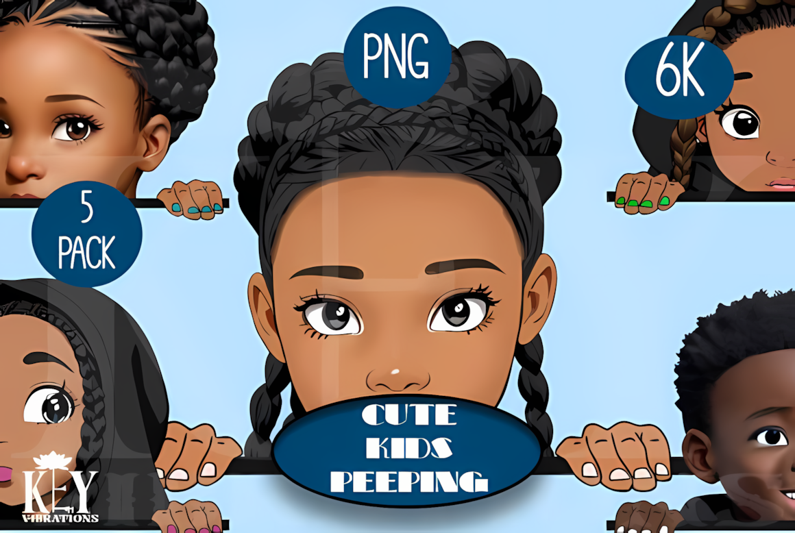 Cute kids peeping over a blank border graphic design asset for school banners