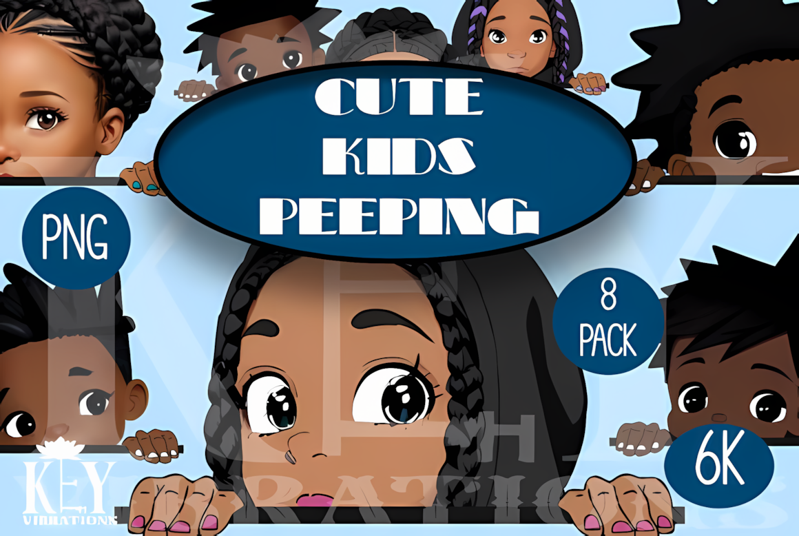 Set of cute children peeping over frames clipart PNG for classroom announcements