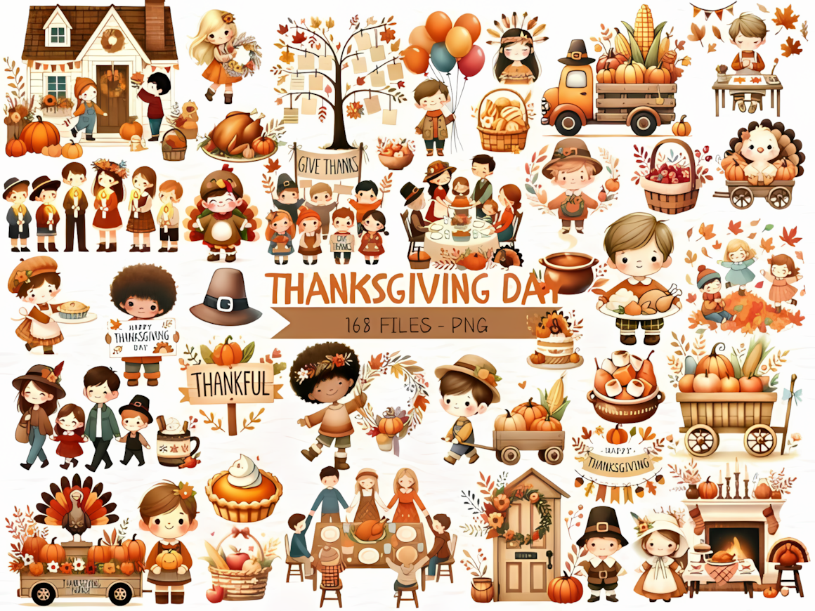 Delicate watercolor autumn leaves and pumpkin art from a cute thanksgiving clipart watercolor pack.
