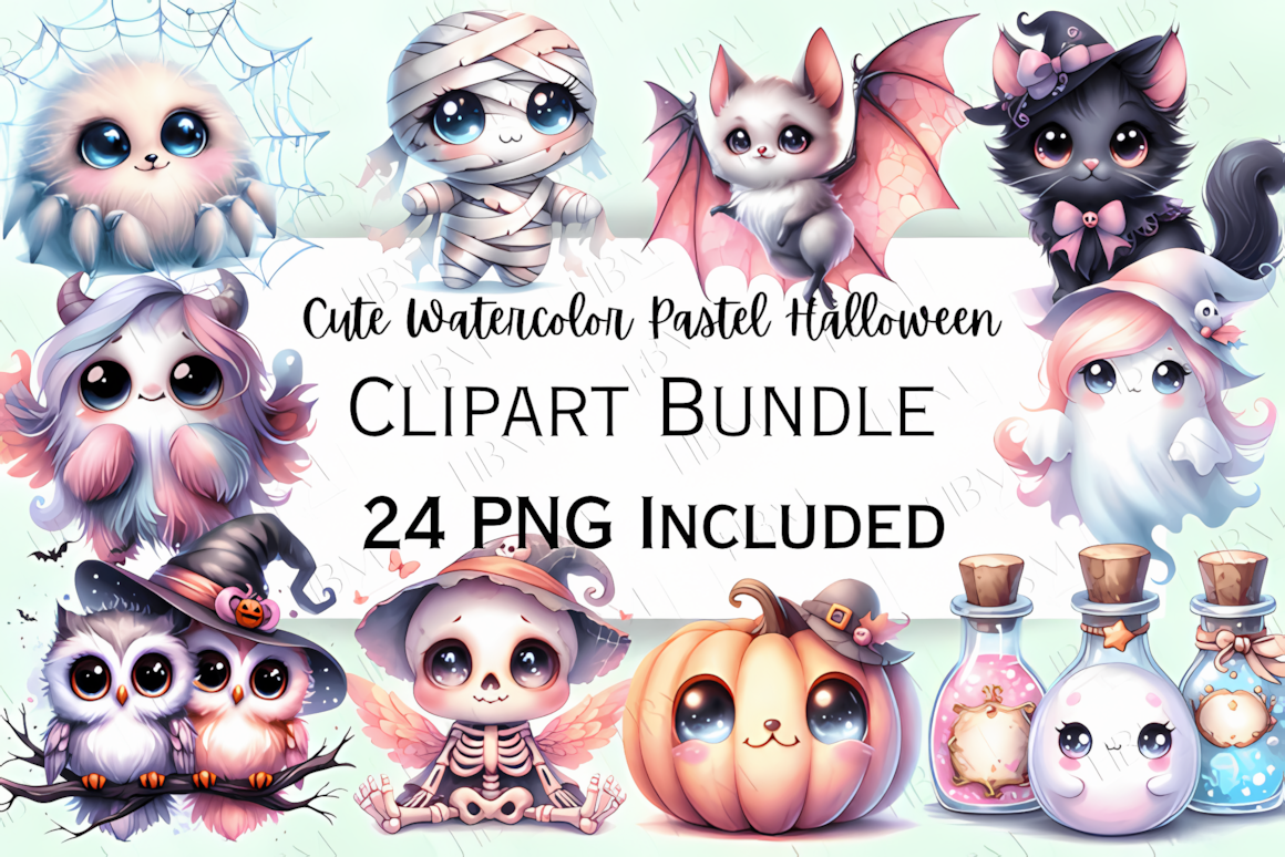cute pastel halloween watercolor png graphic for apparel