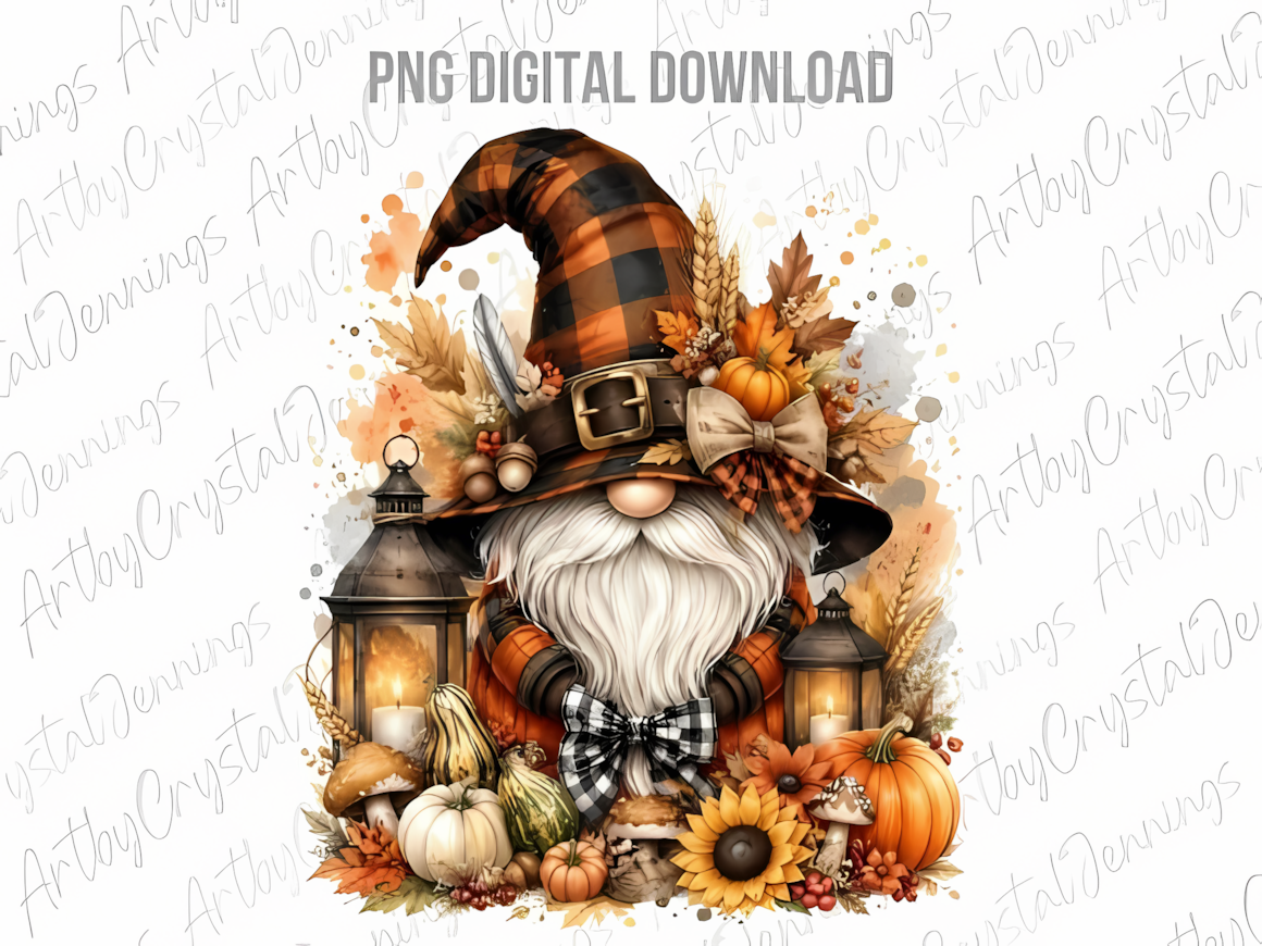 Cozy fall gnome with sunflower accents from a cute thanksgiving gnome clipart fall harvest set.