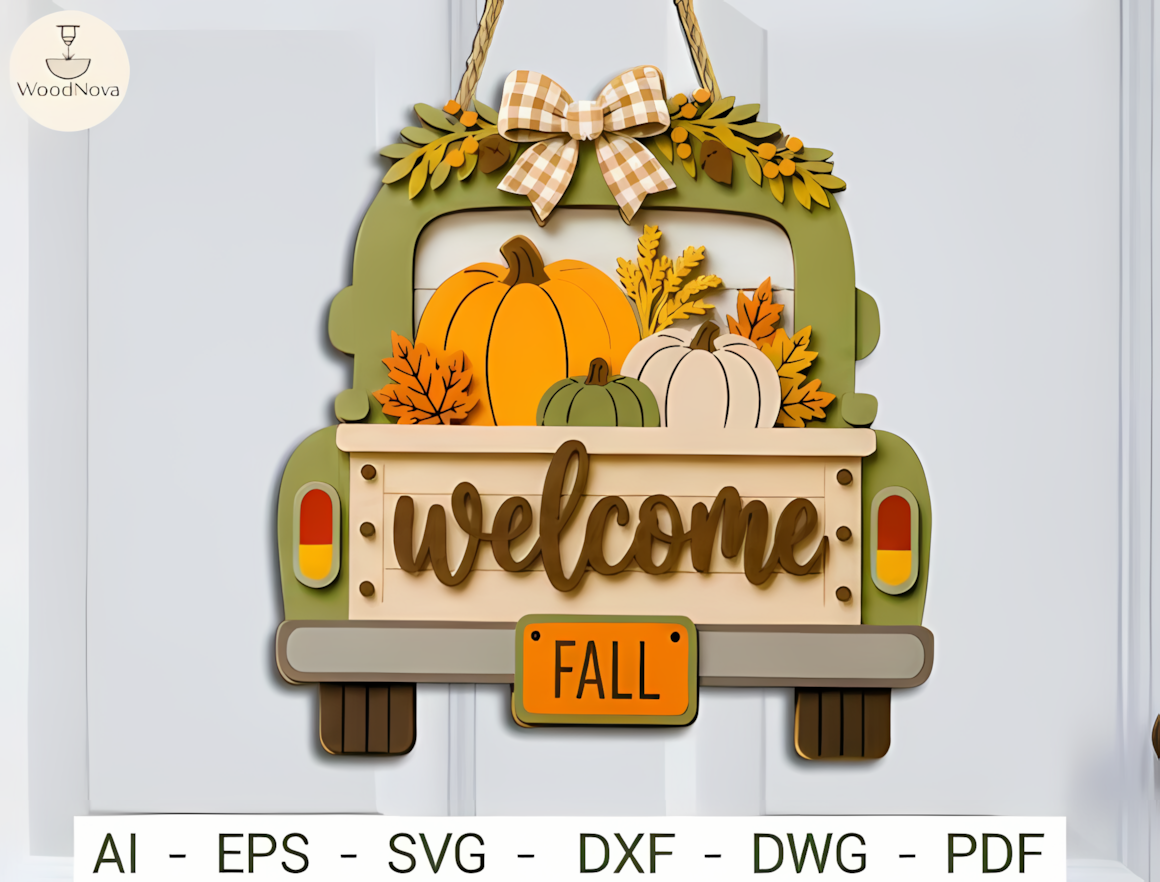 Tiered autumn hanging sign created using a thanksgiving door hanger svg design.