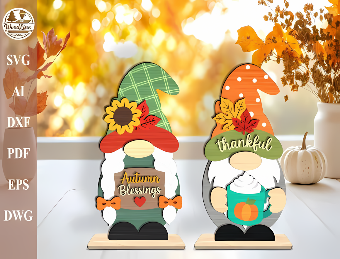 Holiday tomte figurine holding a slice of pumpkin pie for Thanksgiving counter decorations
