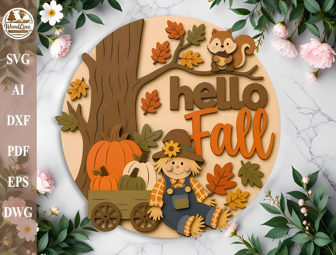 Minimalist fall door sign crafted from a thanksgiving round sign laser cut layout.