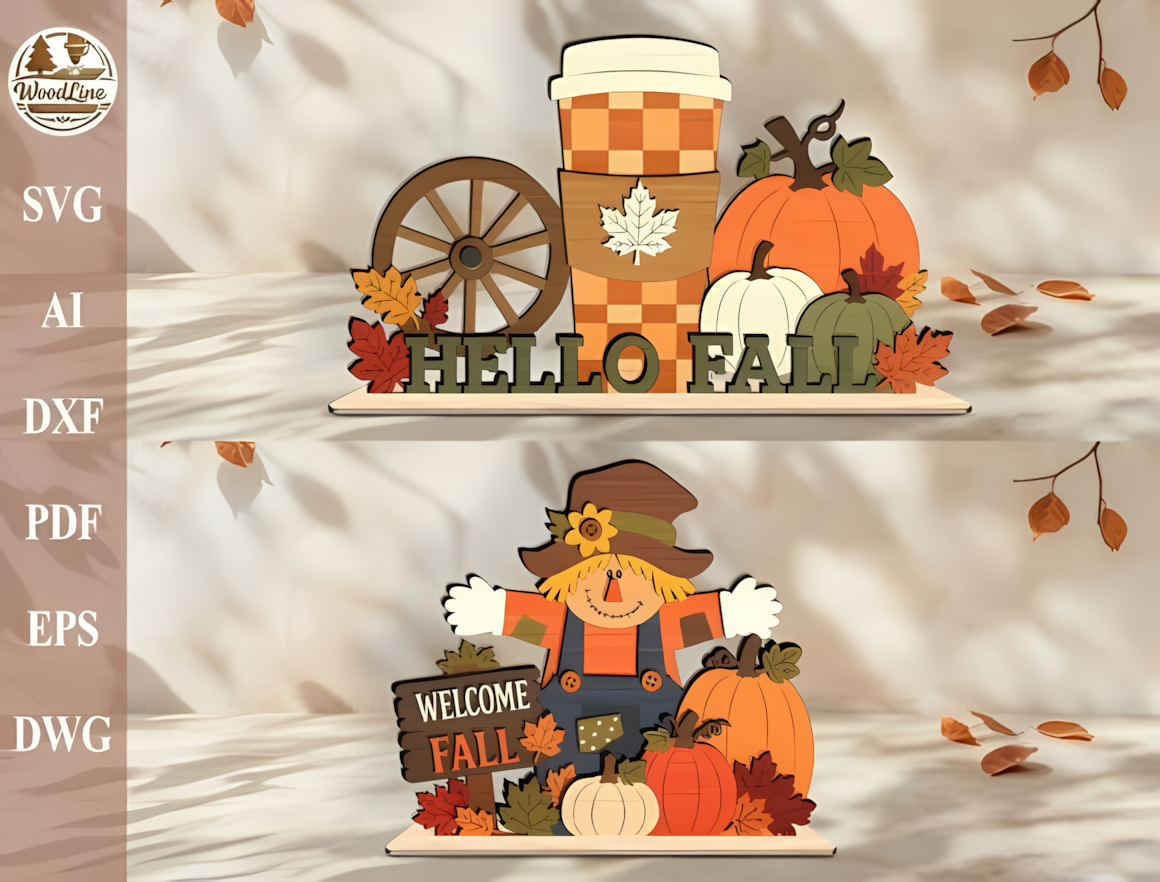 Warm autumn greeting sign with multi-colored wood stained layers for seasonal entryways