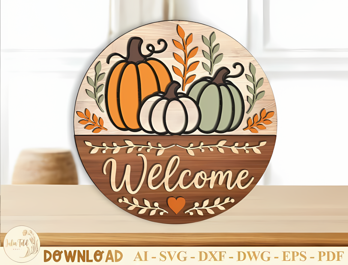 Multilayered wooden welcome sign crafted from a layered thanksgiving sign svg template.
