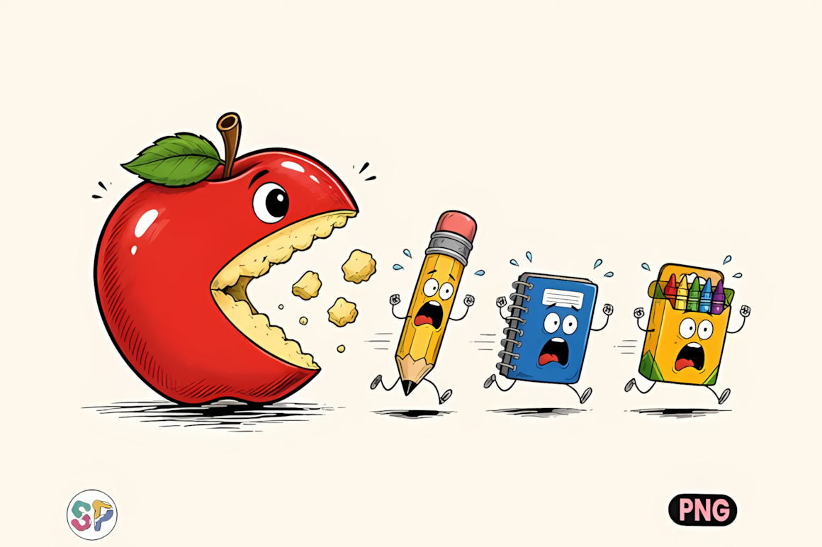 Funny back to school apple and pencil sublimation clipart graphic