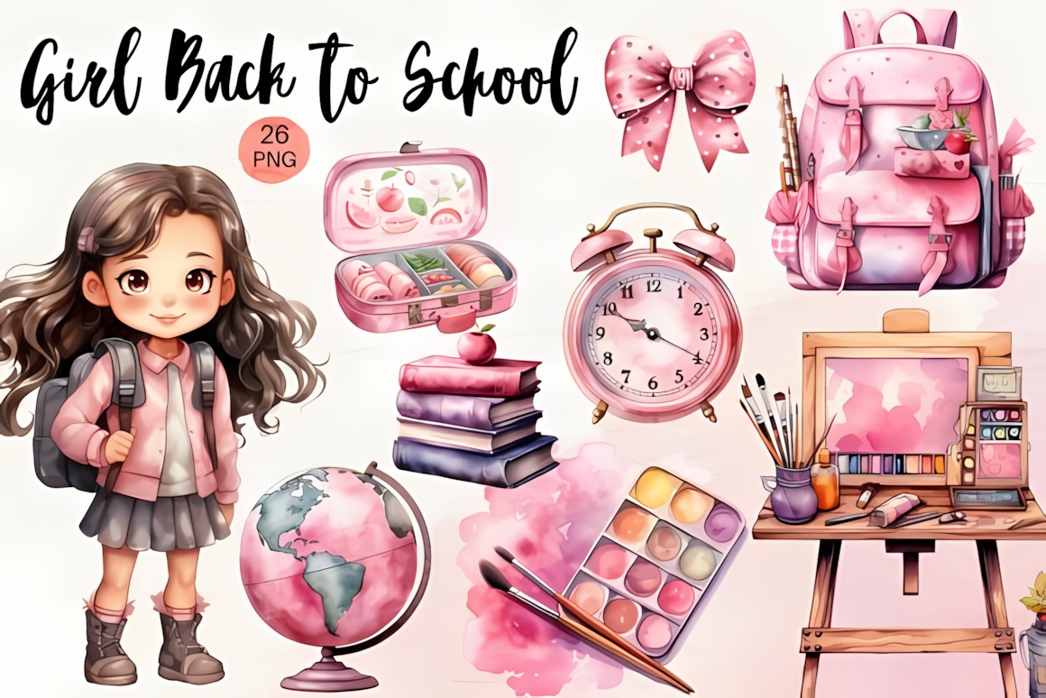 Cute back to school girl sublimation PNG design suitable for t-shirts and tote bags