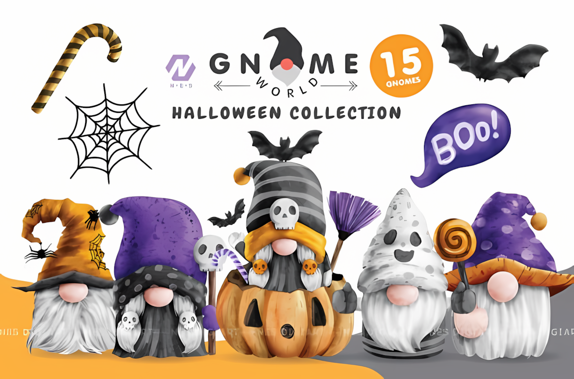 gnome watercolor halloween clipart for autumn craft projects