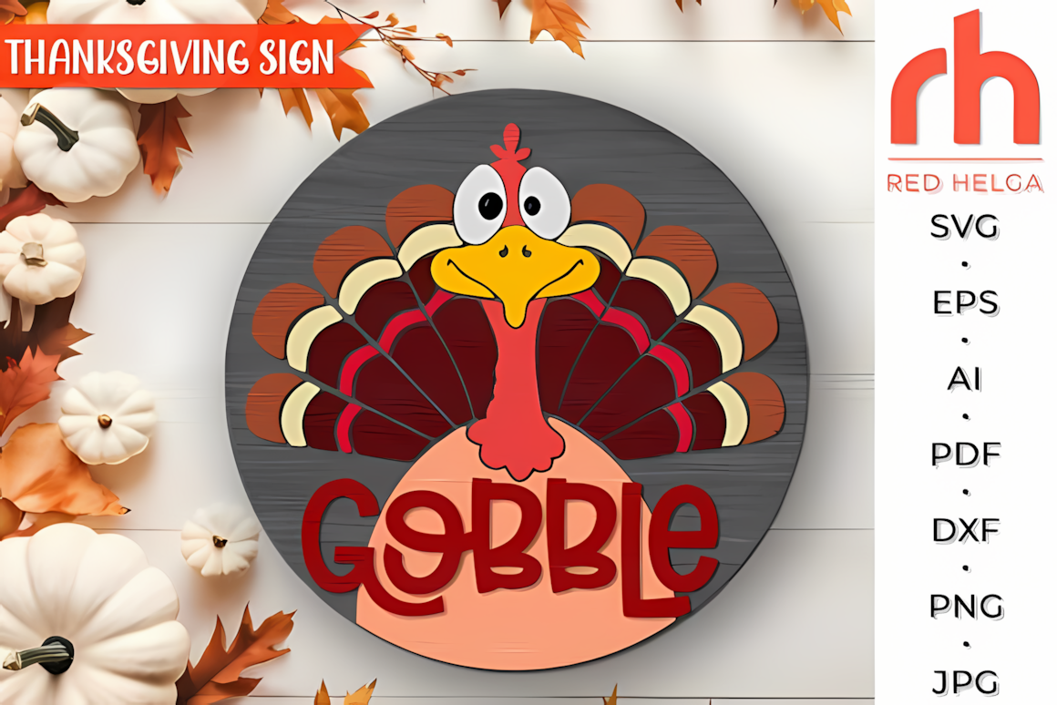 Playful holiday door sign made with a thanksgiving door hanger svg featuring a turkey and 'Gobble' text.