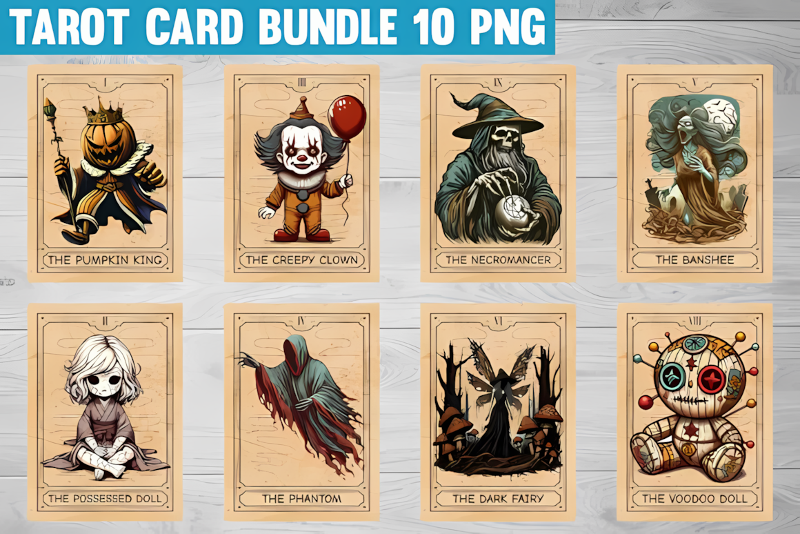 Halloween tarot card sublimation bundle with high-resolution graphics for DIY print projects