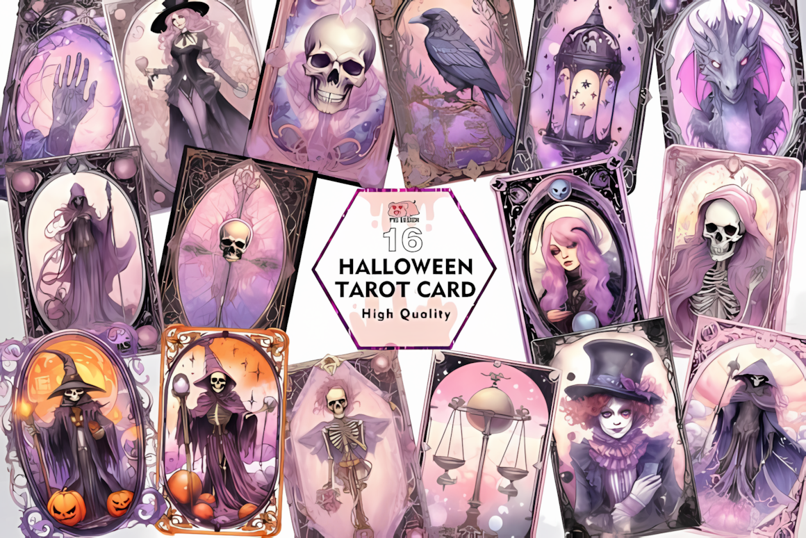 Halloween tarot sublimation bundle featuring high-resolution PNG designs for custom merchandise