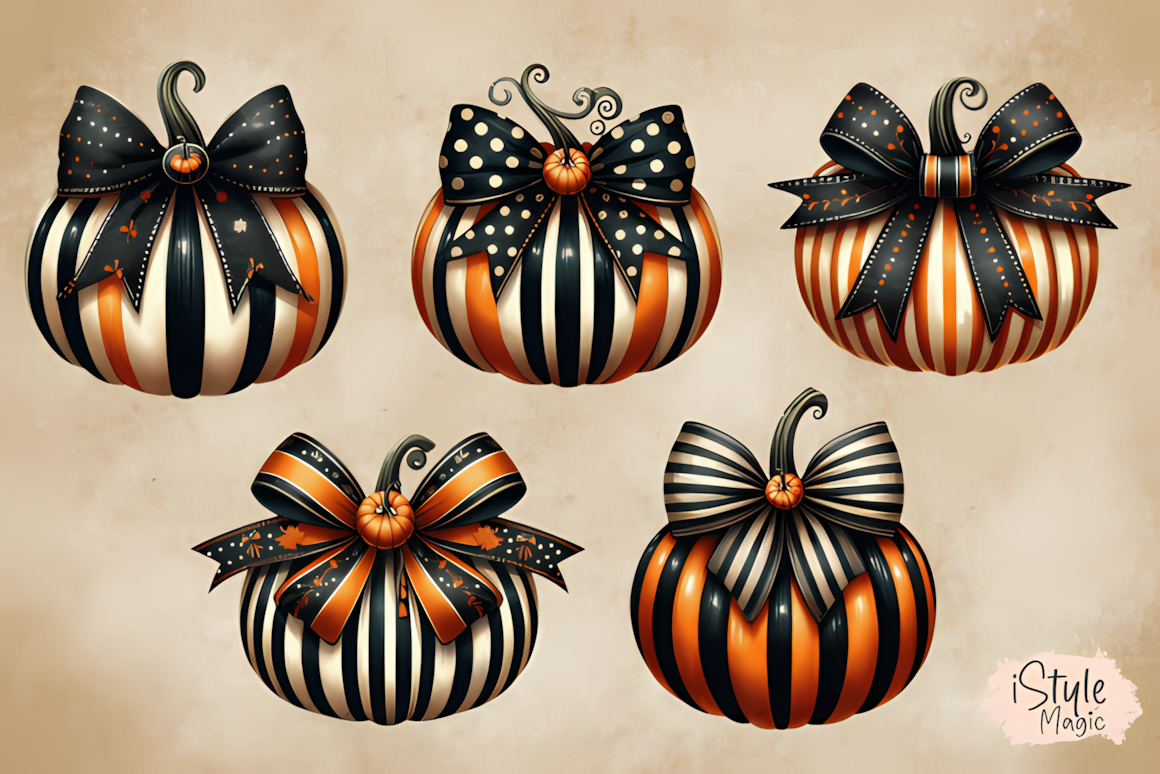 Collection of carved vintage Halloween pumpkins PNG clipart with glowing faces