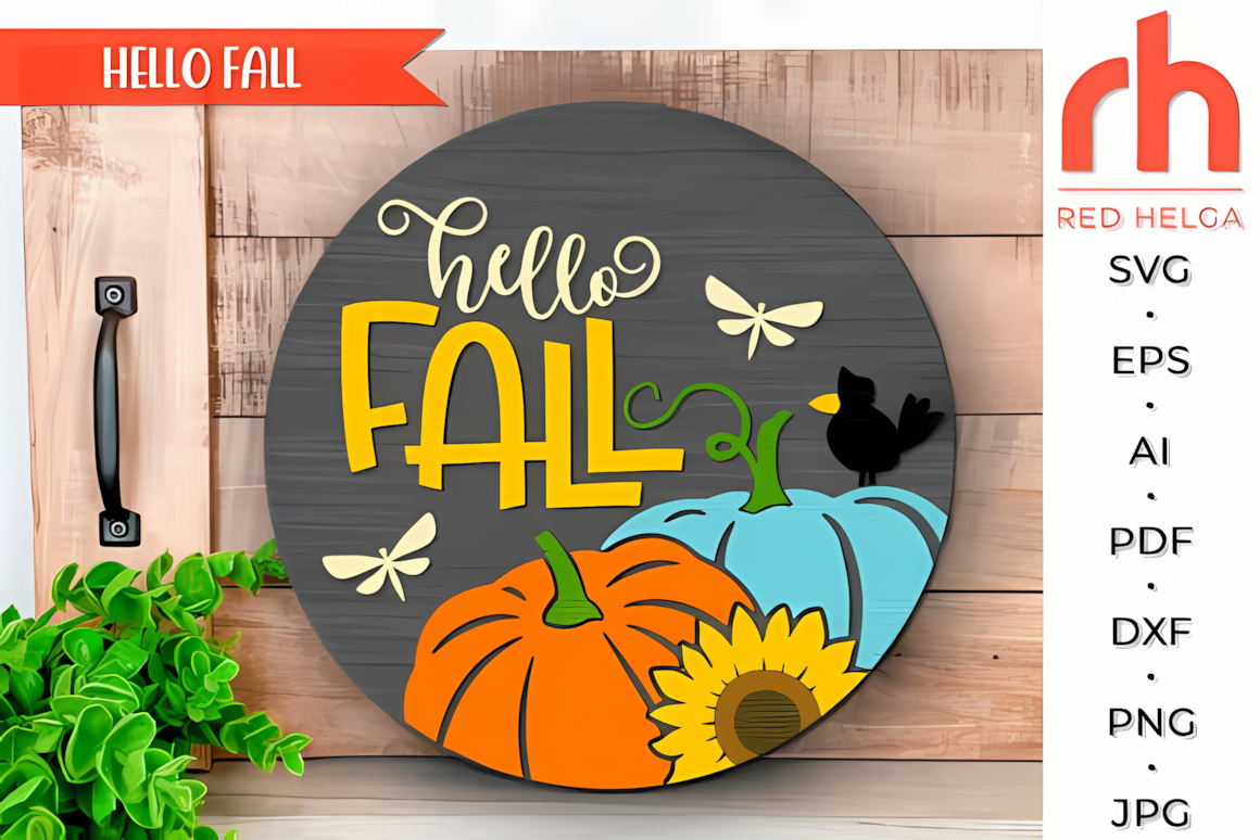 Circular autumn door sign based on a glowforge thanksgiving sign svg design with multi-depth pumpkins.