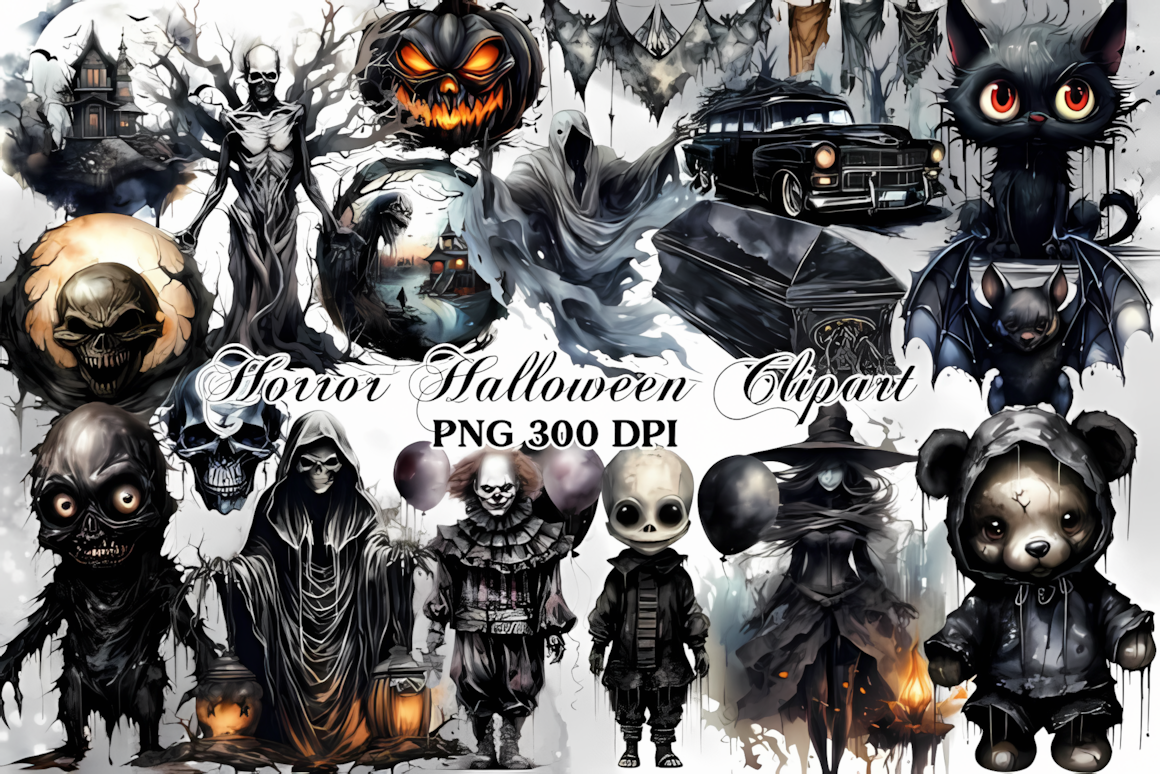 horror watercolor halloween clipart for halloween decor