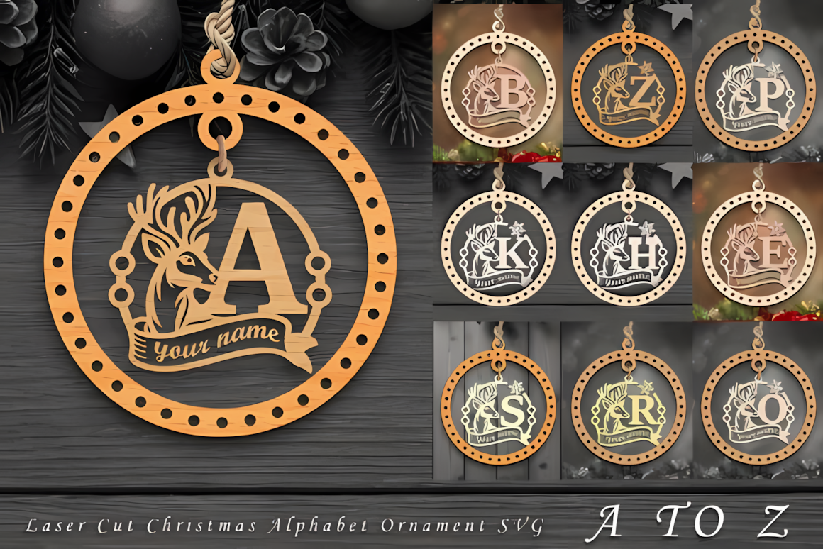 Glowforge ready Christmas alphabet ornament laser cut file bundle A-Z