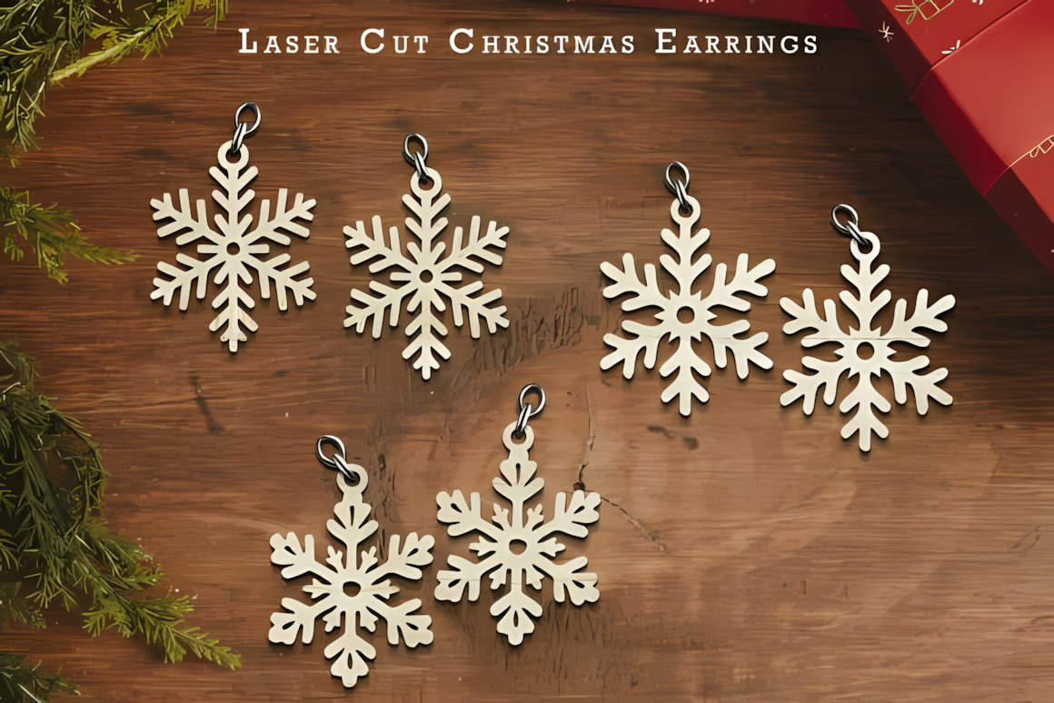 Laser cut christmas earrings svg set displayed with various holiday earring shapes