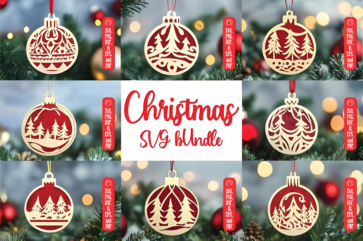 Layered Christmas ornament SVG bundle collection for Glowforge and laser cutters