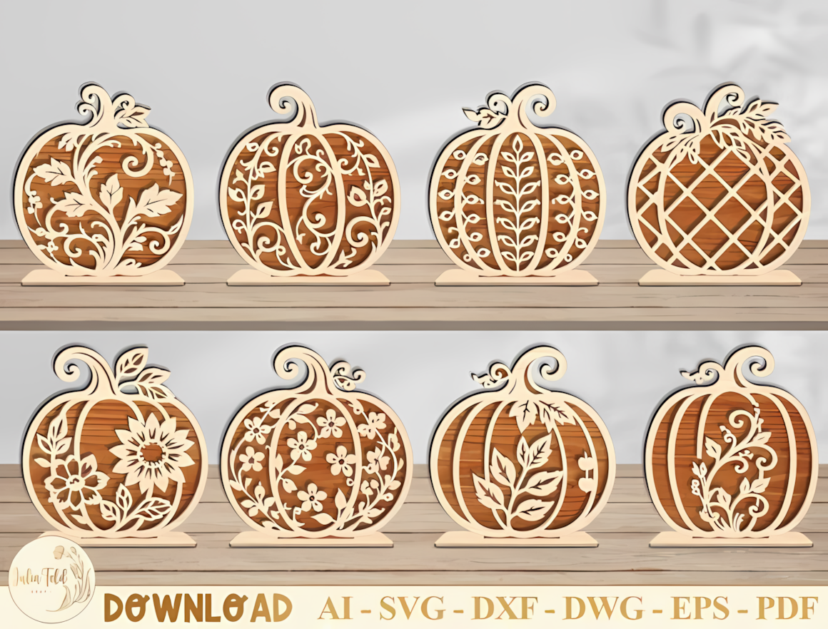 Dimensional stacked pumpkin figurine with Thanksgiving greeting text for seasonal shelf presentation