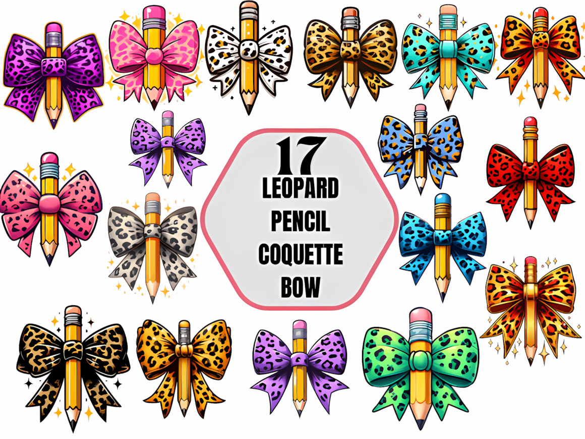 Leopard print pencil coquette bow teacher PNG graphic for shirt sublimation