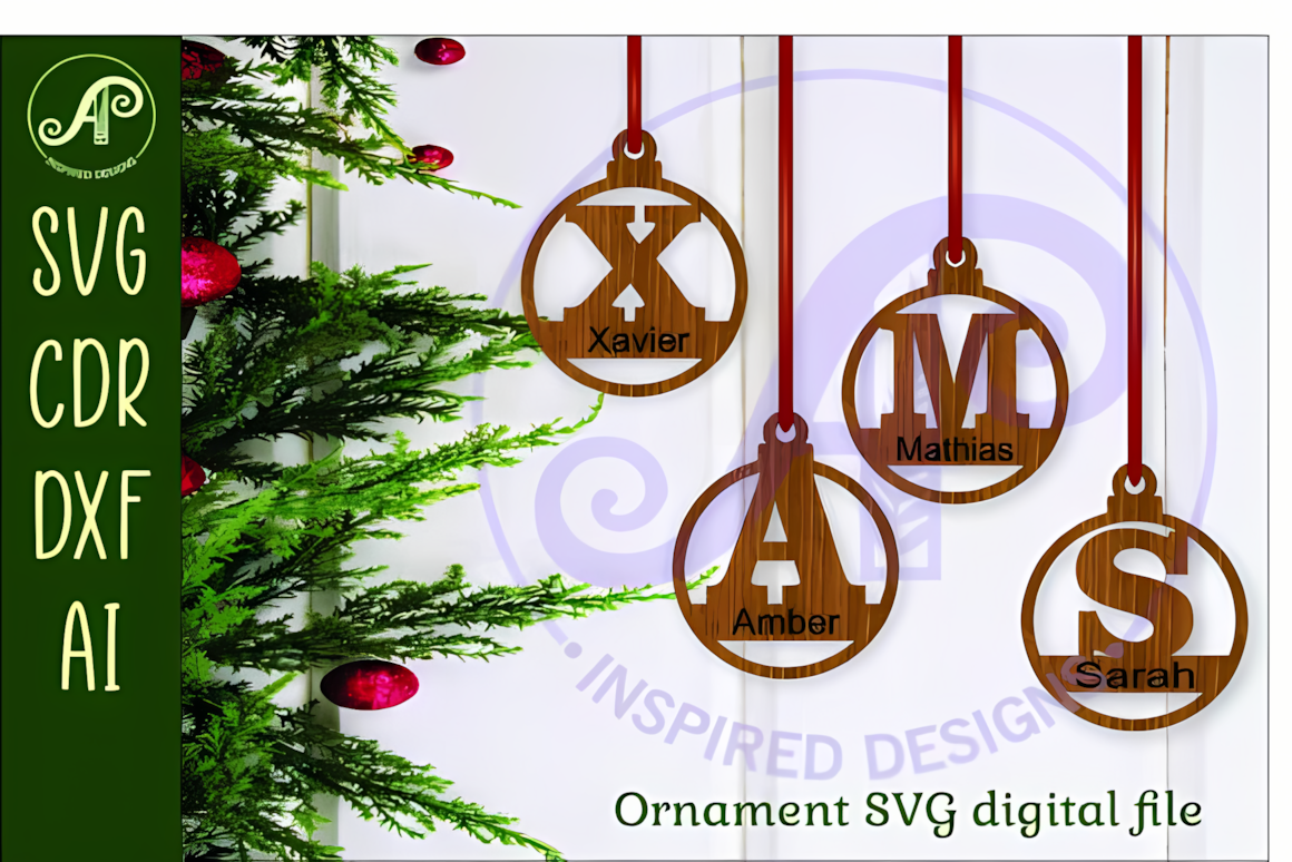 Serif font Christmas monogram ornament laser cut design for elegant Christmas decor