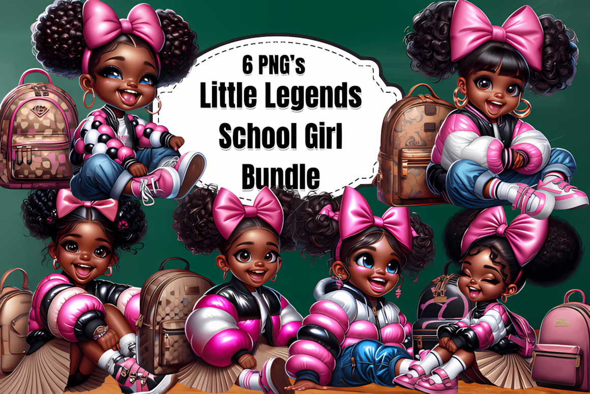 Little legends school girl clipart bundle featuring cute stylish young students