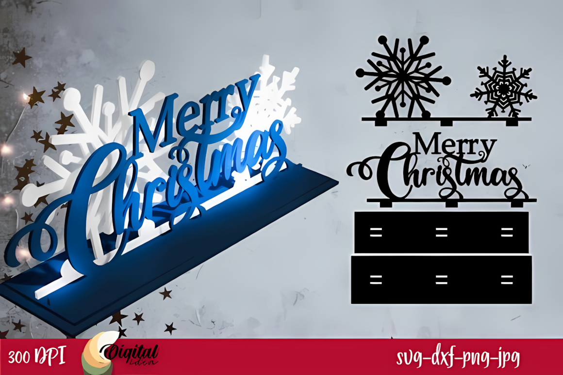 3D Merry Christmas letter stand laser cut SVG
