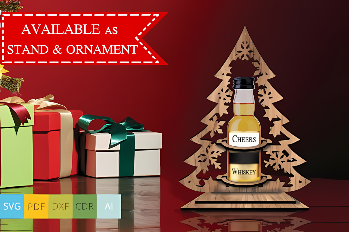 Merry Christmas tree mini bottle holder laser cut SVG