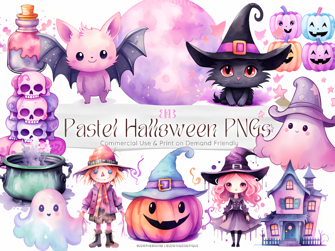 pastel halloween watercolor png for cute spooky designs