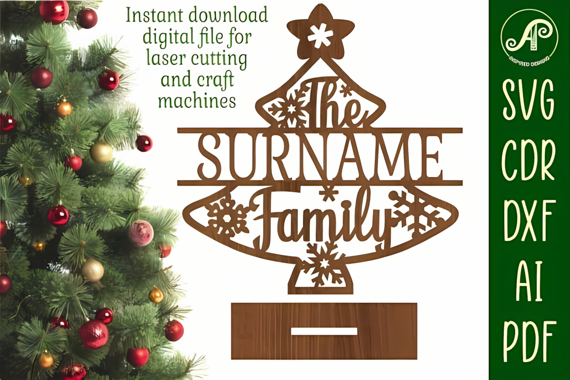 Personalized Christmas tree stand SVG laser cut design