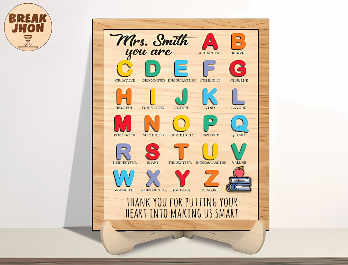 Appreciation plaque cutout pattern for personalized teacher sign laser cut.