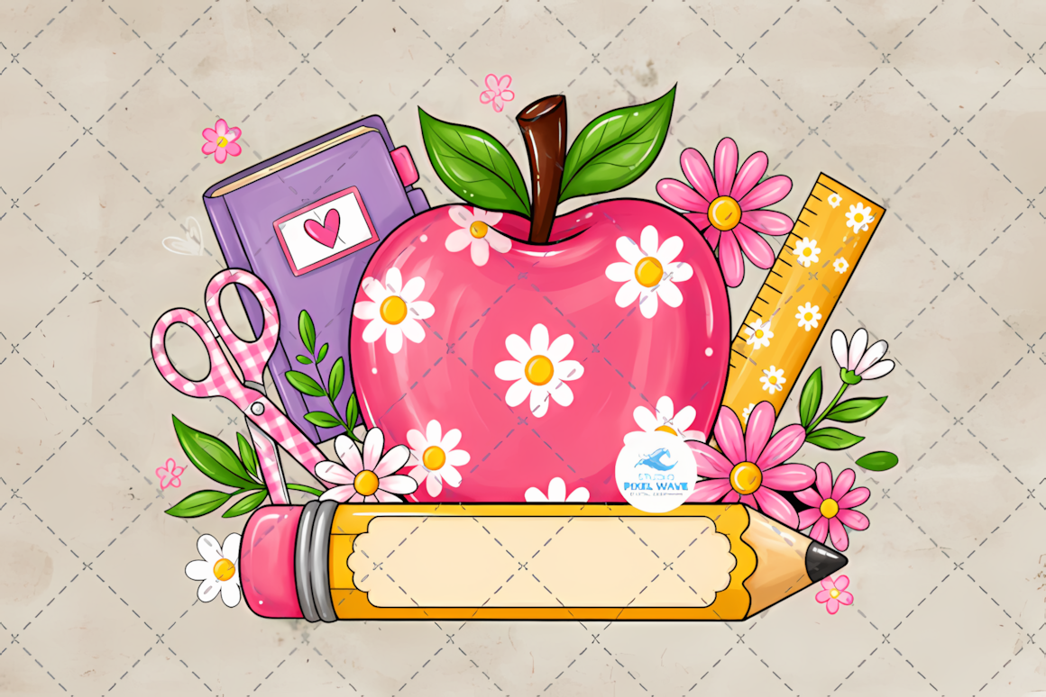 Personalized teacher back to school PNG design with customization text zone
