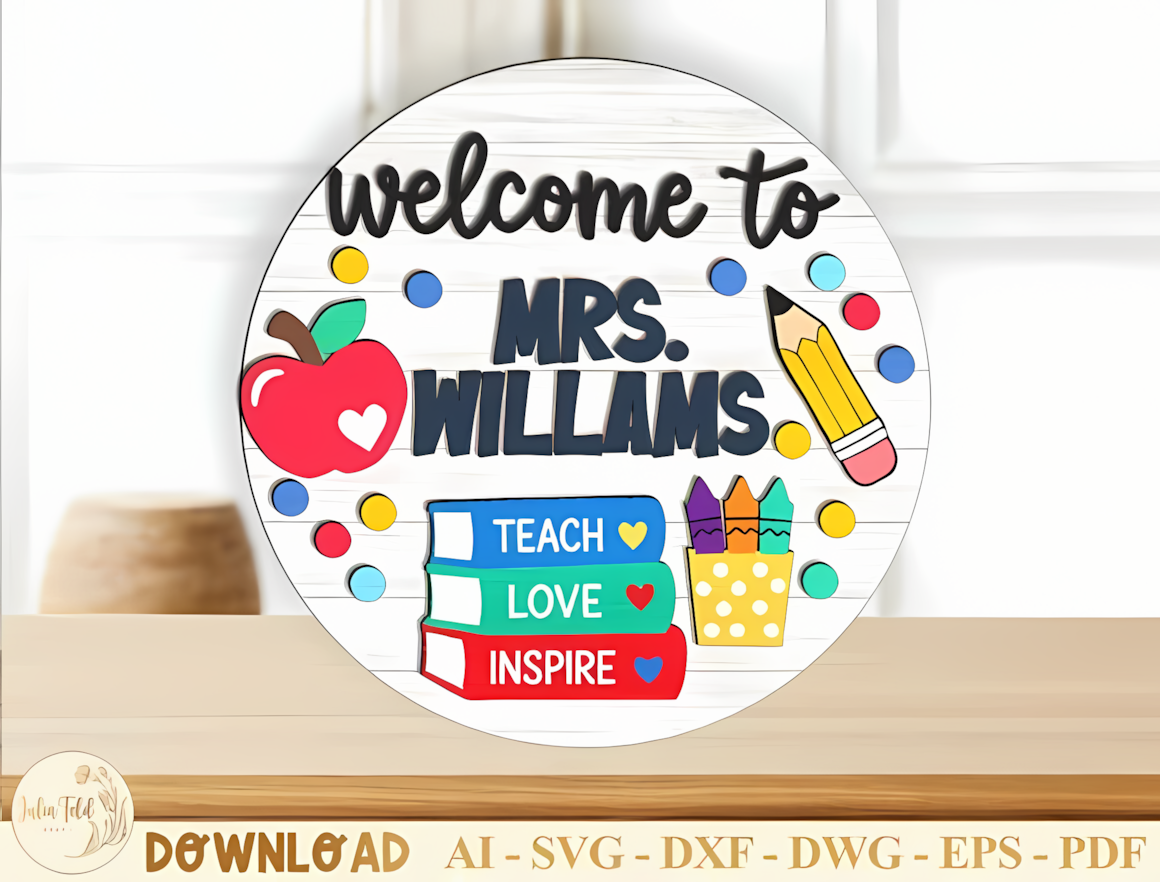 Round door hanger vector for classroom name laser cut design.