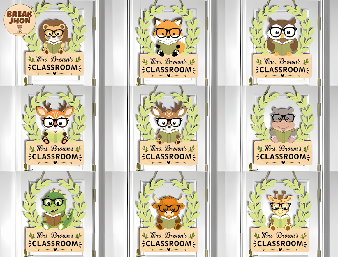 Door sign bundle template for classroom name laser cut projects.