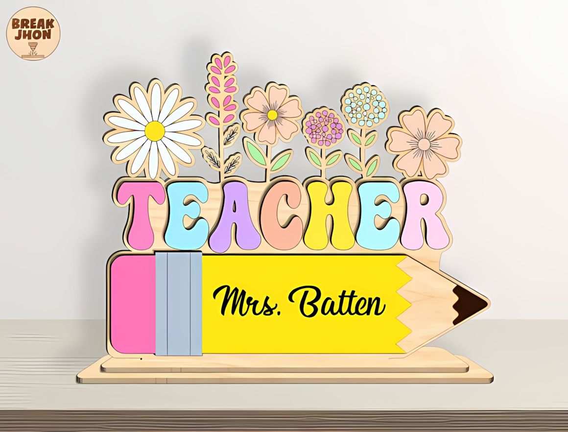 Wood sign cut file for personalized teacher name laser file projects.