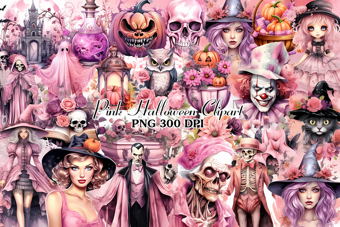 pink pastel halloween watercolor png for sublimated mugs