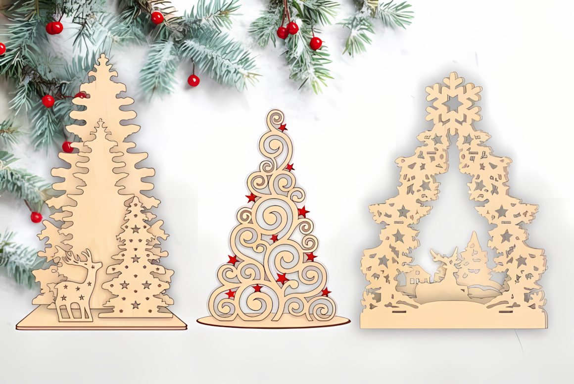 Plywood Christmas tree on stand SVG laser cut design